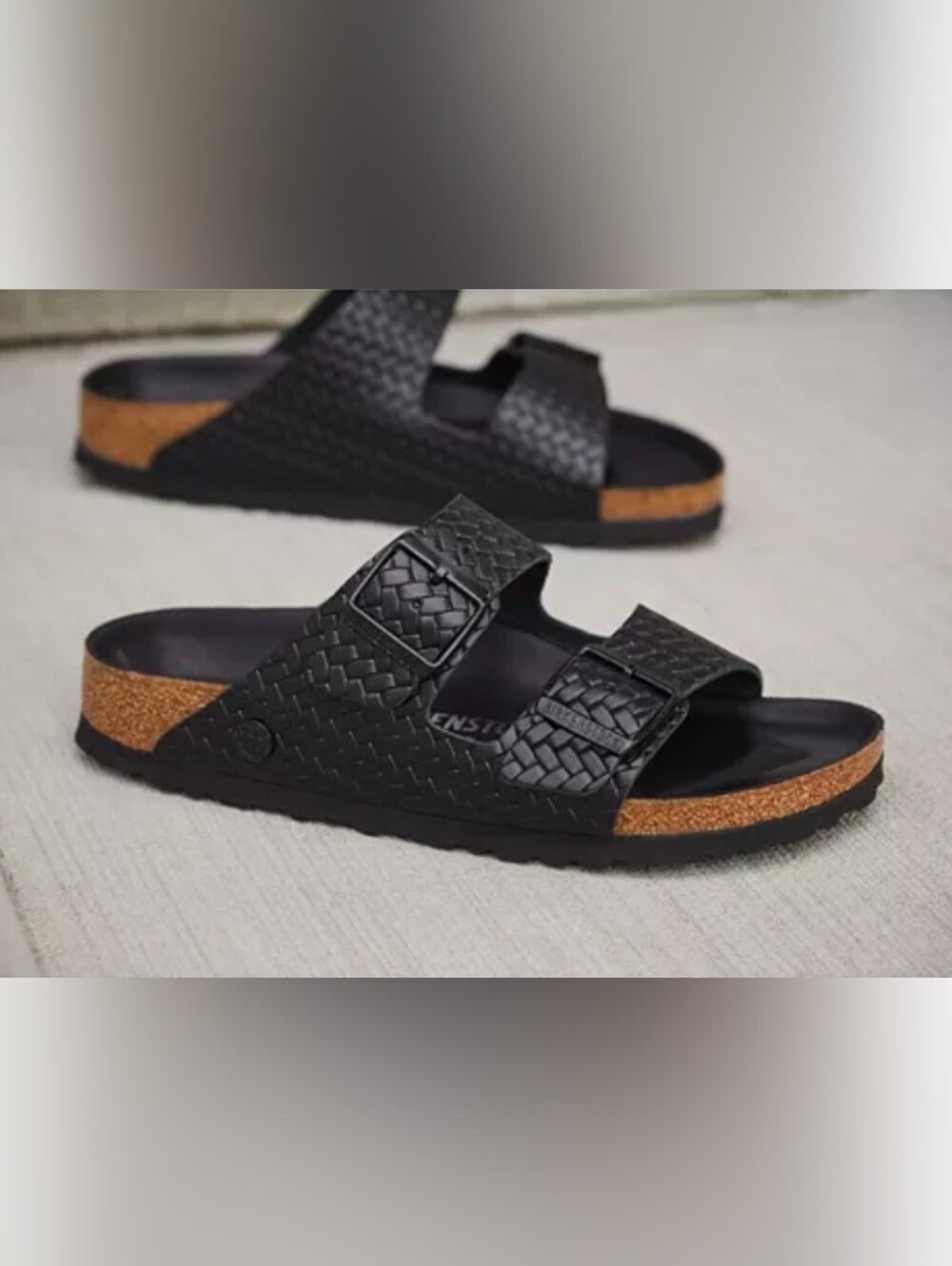 Birkenstock Black Woven Two-Strap Arizona Rivet Sandals